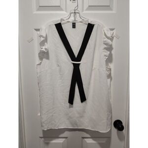 Emery‎ Rose Blouse, Womens Short Ruffle Sleeve White Black Top, Size 4X